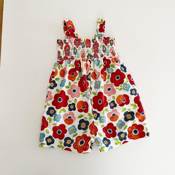 [Mayoral] Red Floral Print Sleeveless Smocked Baby Girl Romper Bow Size 24M - Picture 3 of 11